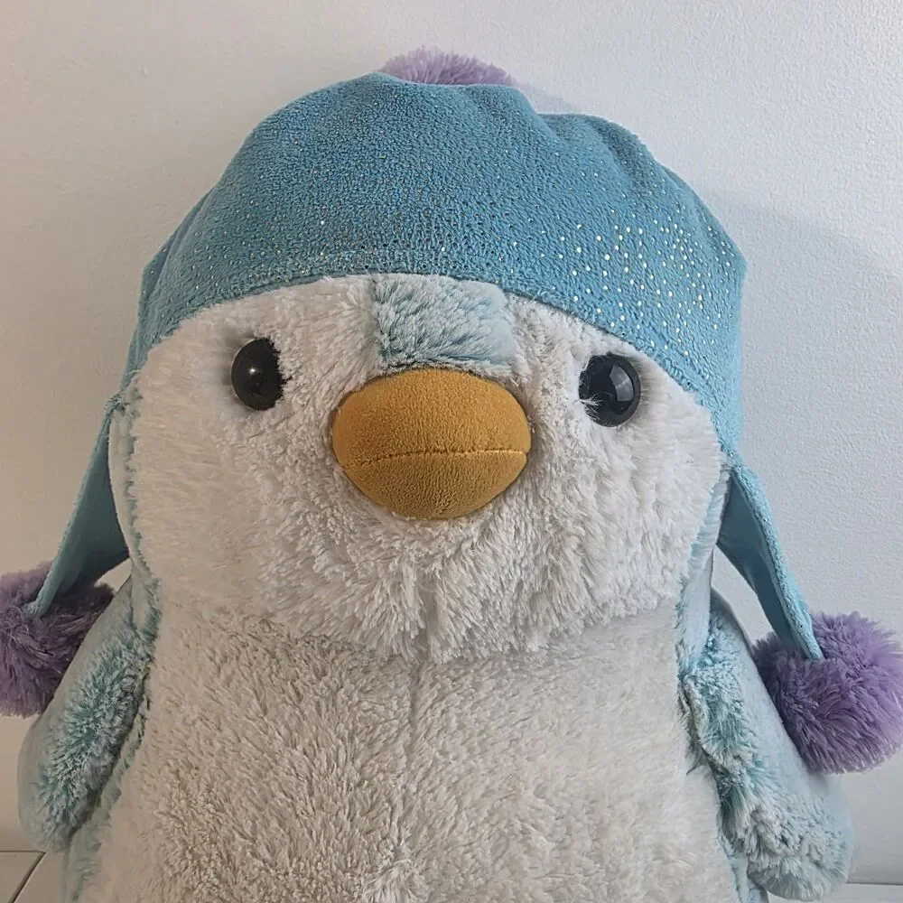 16” Aurora World Plush Blue Penguin Winter Hat W/ Purple Pom Pom Stuffed Animal